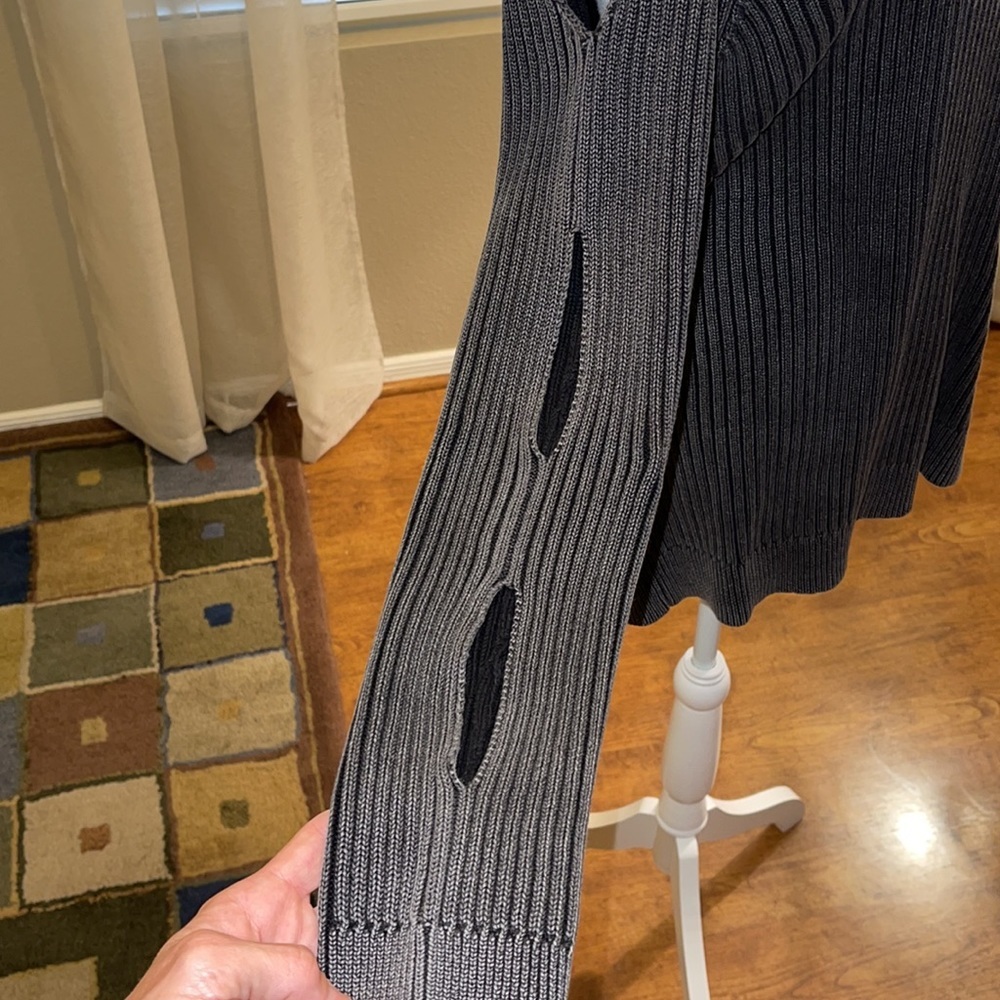 Love Riche Black Grey Ribbed Cold Shoulder Sweater
